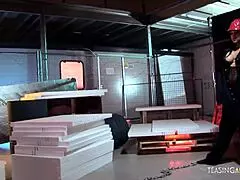 stunning brunette gets mouth and cunt stuffed with fat shaft