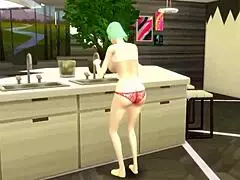 Bulma's cooking in sexy clothes, almost naked, then gets fucked hard by her son! 😈