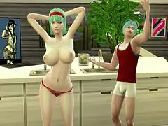 Bulma's cooking in sexy clothes, almost naked, then gets fucked hard by her son! 😈