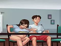 SummertimeSaga - Pregnant milf tenderly rubs her full breasts in episode 3.