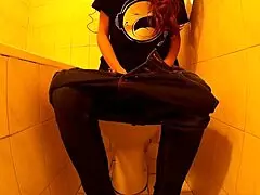 Redhead Milf Slut Masturbates Intensely in Toilet