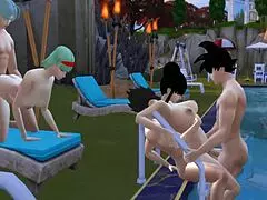 Dragon ball hentai: bulma and chichi share stepson in pool orgy?