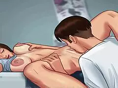 Friend performs oral on mature pussy in anime hentai scene