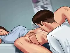 Friend performs oral on mature pussy in anime hentai scene