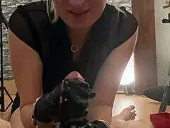 Chastity unlocked with lidocaine gel, edged and ruined by British blonde in latex