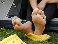 Milf Wipes Dirty Feet With Napkin