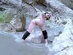 Blonde Pornstar Gina Snake Strips by the Sea with Curvy Charm