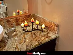 Big cock teen fucks stepmom after watching her shower 😈