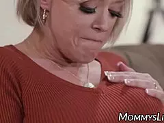 Cute Blonde Watches Stepmom Jerk Off Nearby