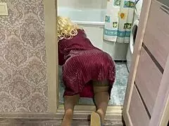 Hey, step mom just bent down, lifted her dress, and got slammed hard in the ass!