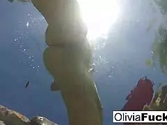 Wow, see Olivia splashing naked in the pool! Isn't her solo play just the hottest summer fun?