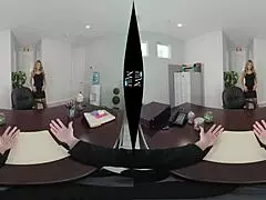 milf asks, want to celebrate our anniversary in the office? as she strips in lingerie.