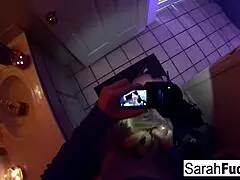 sarah jessie hints at a steamy bathroom blowjob