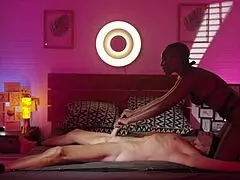 Black African lover ties me in bed, teasing till I cum inside her pussy.