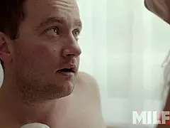 Busty step mom caught stepson jerking and joins in