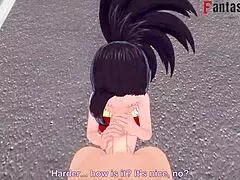 Momo yaoyorozu giving blowjob and titjob on streets pov