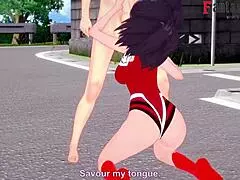 Momo yaoyorozu giving blowjob and titjob on streets pov