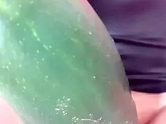 I was hot, opend my legs and masturbated with cucumber