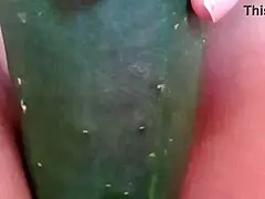 I was hot, opend my legs and masturbated with cucumber