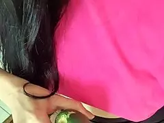 I was hot, opend my legs and masturbated with cucumber