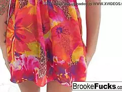 brooke brand gets naughty in her fun summer dress, stripping and masturbating