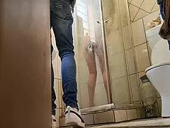 caught my stepmom using her glass dildo in the shower for some naughty masturbation 😈