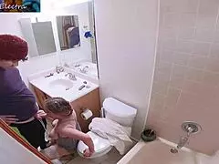 Stepmom caught masturbating in bathroom lures stepson for a wild creampie
