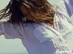 sexy brunette milf dancing and striptease outdoor