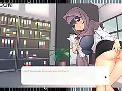 Tsundere Milfin Hentai Game Ep 4: Boss In Hijab Reveals Wet Pussy.