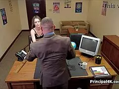 At the office, he eats out and fucks the hot milf while hidden cams spy.