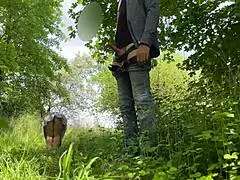 uhh, curvy MILF with a sexy belly and huge natural boobs, she jerks me off in nature, ya know?