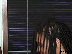 In Feminge 4k, an ebony lesbian enjoys her fun time.