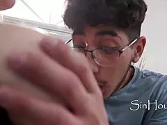 m i l teaches titty fucking on the sofa with ripped clothes