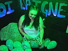 cute milf kandi laigne enjoys balloon popping fetish in a safe way.