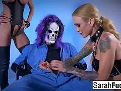 Skullman bangs two MILF chicks with big tits.