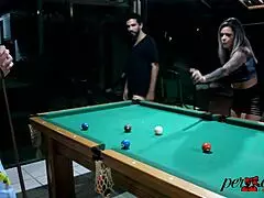 Malandro bets rent on pool, nearly loses his dick to milf voyeur
