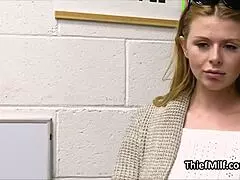 Officer Billy grabs the blonde milf's big tits in office.