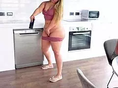 Damn! My stepmom got wild in the kitchen for big ass banging