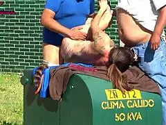 Damn! La Perra Danna Hot Begs Two Fat Guys for Hard Street Banging!