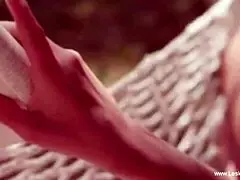 lesbian girlfriends from europe play with toys outside in belgium