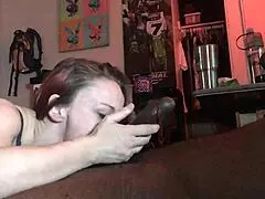 this slut sucks a big cock so good, licking and cumming in an interracial amateur couple scene