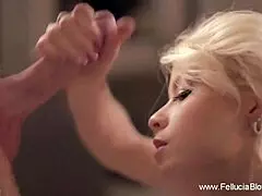 Blonde enjoys performing fellatio in a real setting.