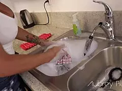 Aubrey Black BENT OVER for ROUGH Doggy in the KITCHEN! Facial Quickie!