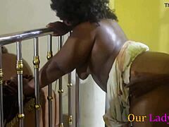 African BBW stepmom gets banged doggystyle by BBC stepson while family watches TV.