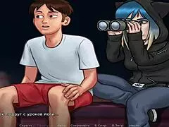 summertime saga: peeping naked milfs through binoculars in episode 78.