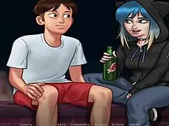 summertime saga: peeping naked milfs through binoculars in episode 78.