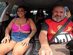 brazilian milf hops in for a ride, strips bare. mara souza gets licked by the gas guy!