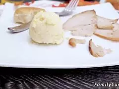 British teen eagerly fucks while army boy meets busty stepmom. Milky MILF joins the hardcore threesome.