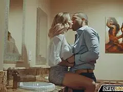 hot milf gets fucked in public bathroom by horny blonde