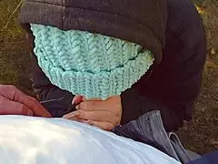 Hot milf pulls up cum-filled panties outdoors